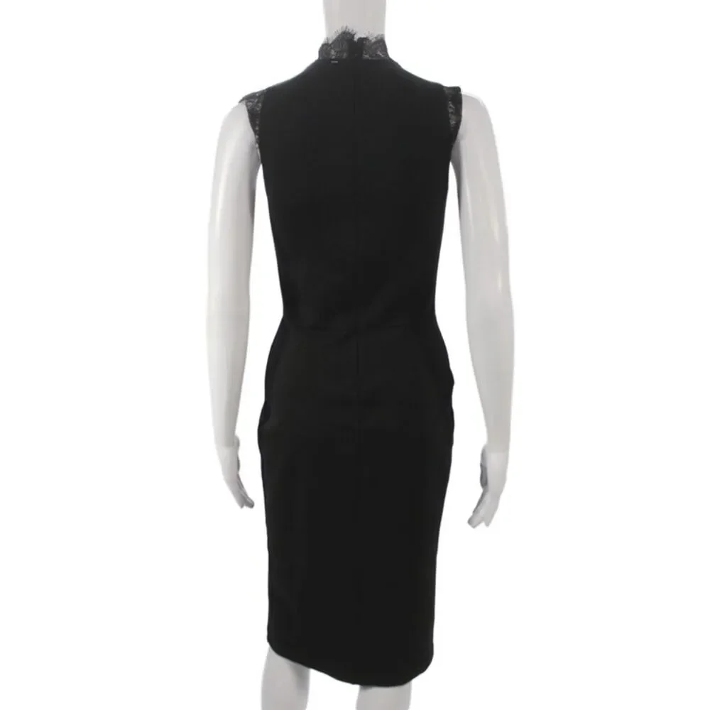 Amanda Uprichard Womens Sheath Dress Black Mock Neck Sleeveless Mid-Calf Size S